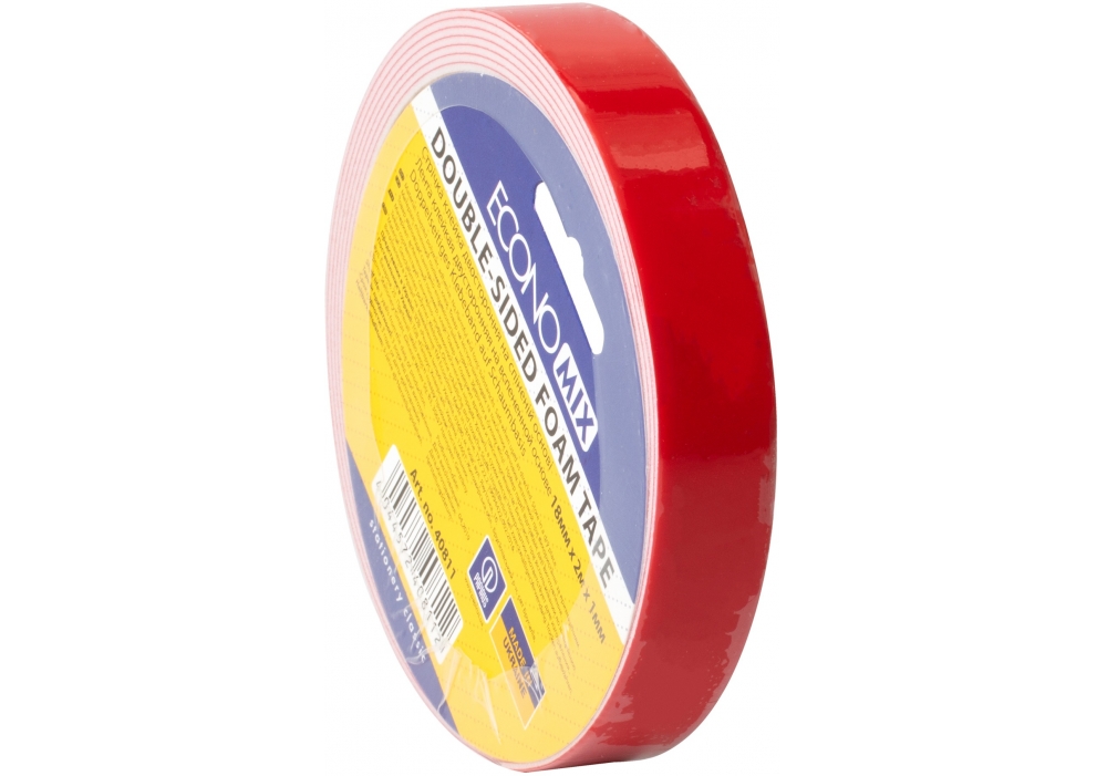 Клейка стрічка двостороння ECONOMIX 18*2 м спінена основа (E40811)